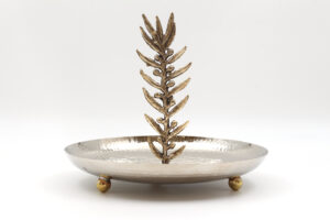 BAKIR GÜMÜŞ KAPLAMA YAPRAK MOTİFLİ SUNUMLUK