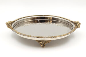 GÜMÜŞ KAPLAMA BAKIR ÇİÇEKLİ TEPSİ